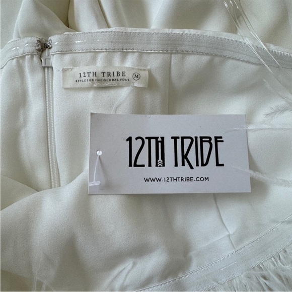 NWT 12th Tribe White Velma Feathered Strapless Jumpsuit - Picture 6 of 9